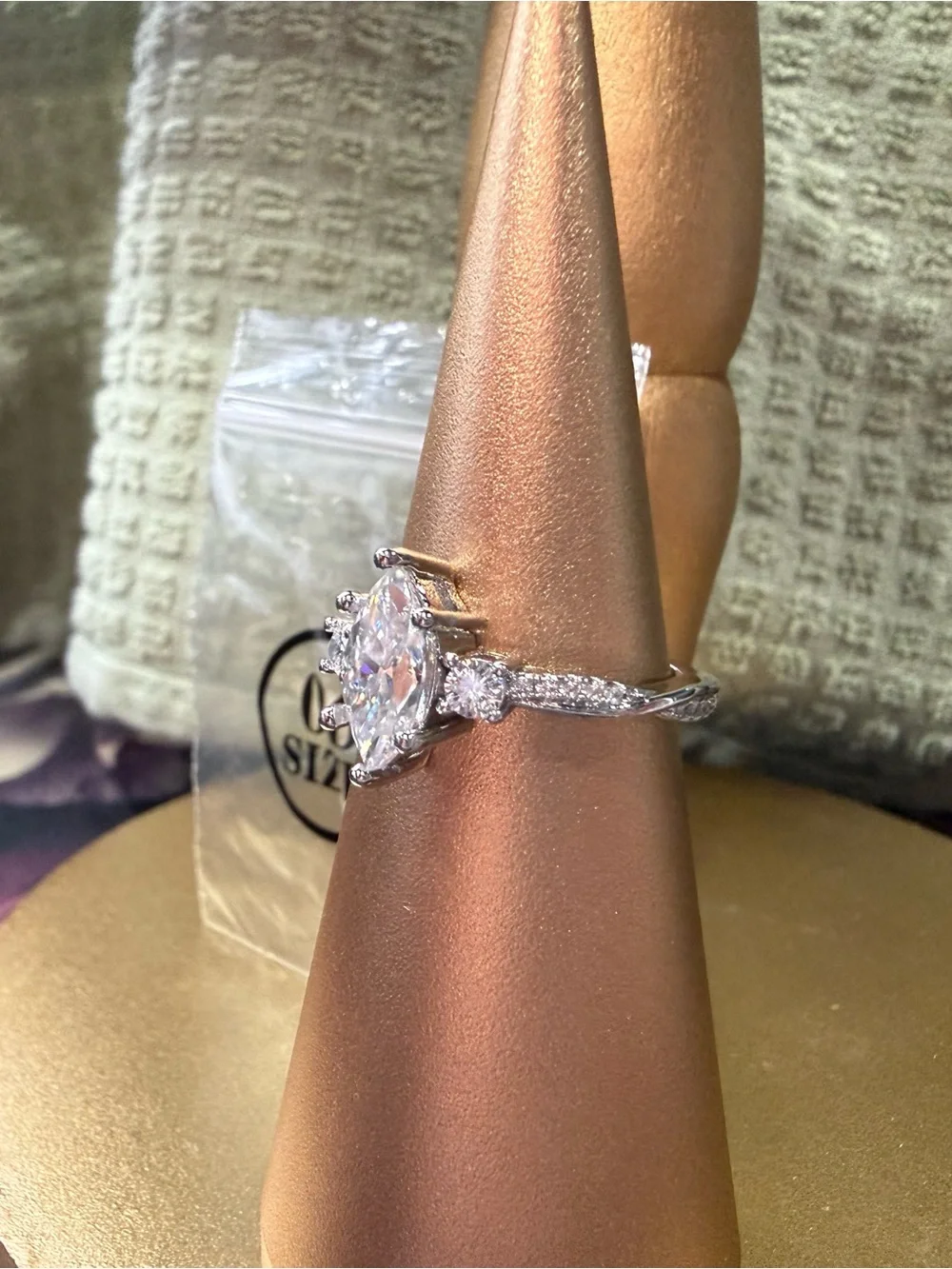 Marquise-Cut Silver Engagement Ring with Clear Moissanite - Size 6